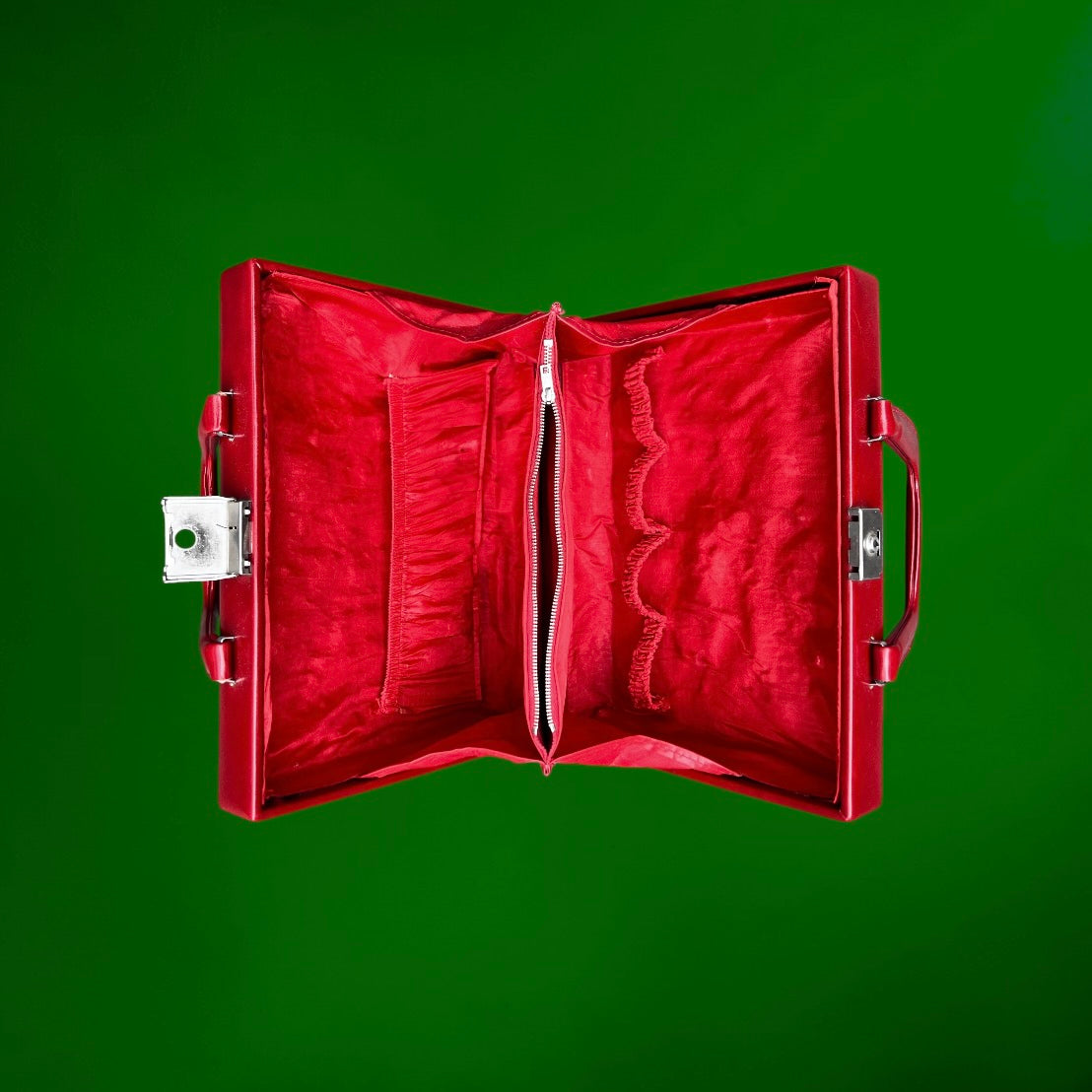 Vanity Case Vintage en Simili Cuir Rouge Foncé avec Fermoir Métallique - Années 60-70