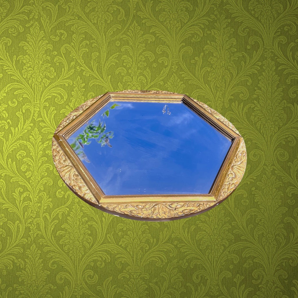 Miroir Mural Ancien Doré à Glace Hexagonale- Circa 1920