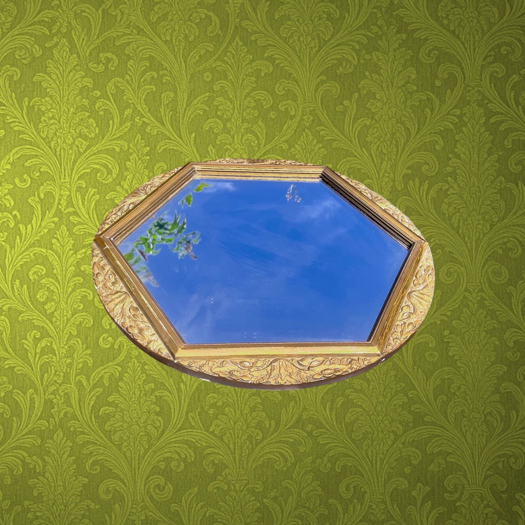 Miroir Mural Ancien Doré à Glace Hexagonale- Circa 1920