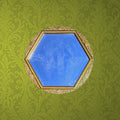 miroir-mural-ancien-dore-glace-hexagonale-biseautee