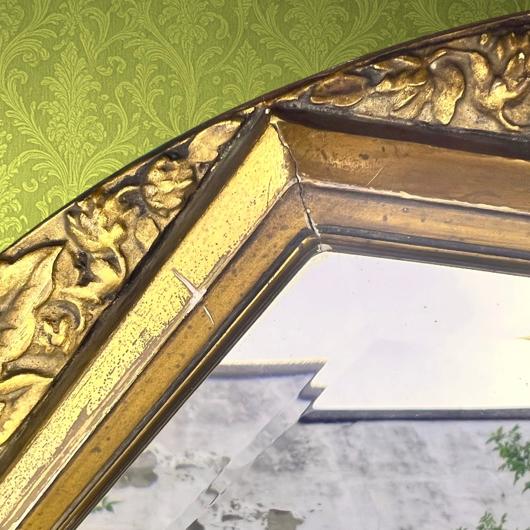 Miroir Mural Ancien Doré à Glace Hexagonale- Circa 1920