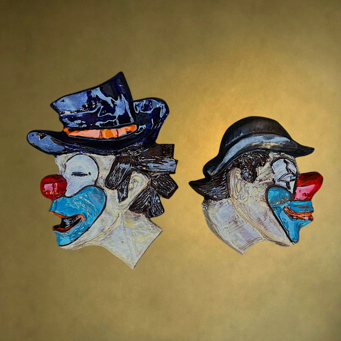 Duo de Plaques Murales Clowns André Bayer en Céramique Émaillée – Années 60-70