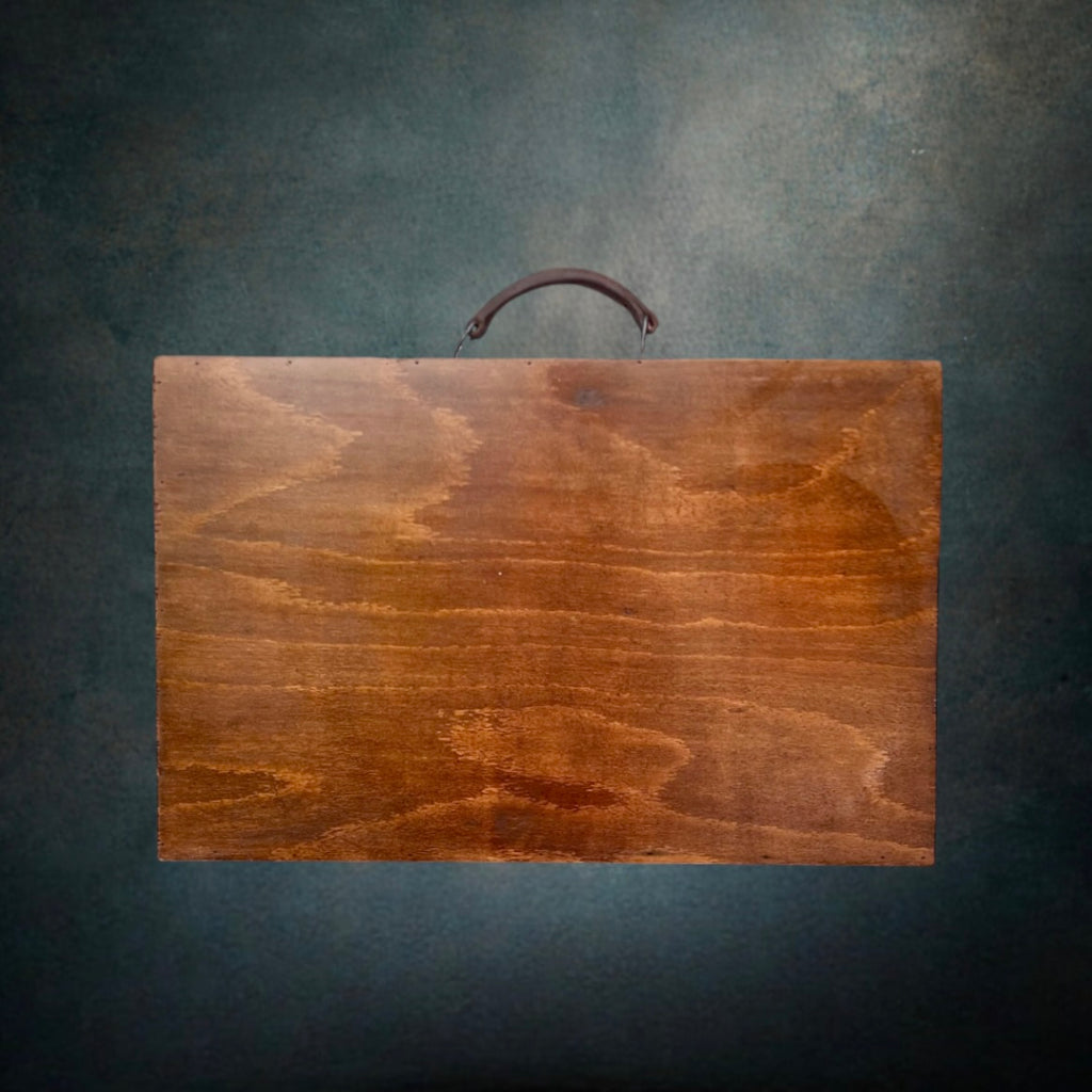 Mallette Plate Ancienne en Bois à Poignée en Cuir - Années 30-50