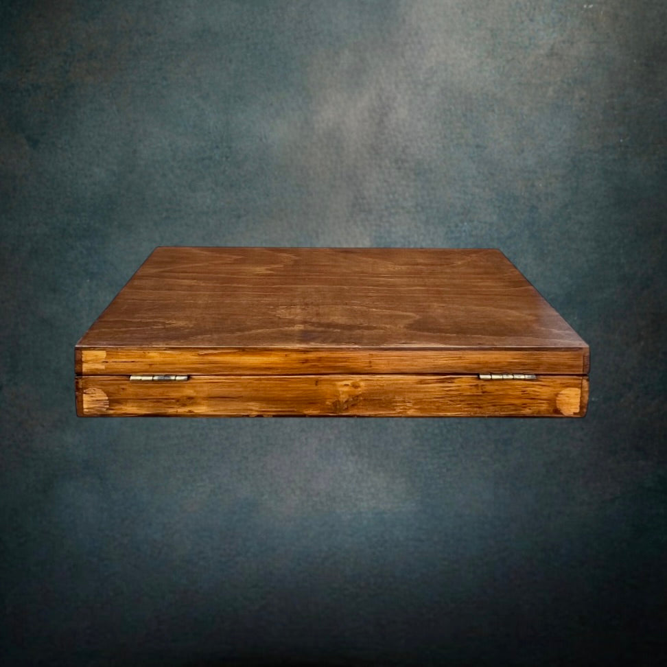 Mallette Plate Ancienne en Bois à Poignée en Cuir - Années 30-50