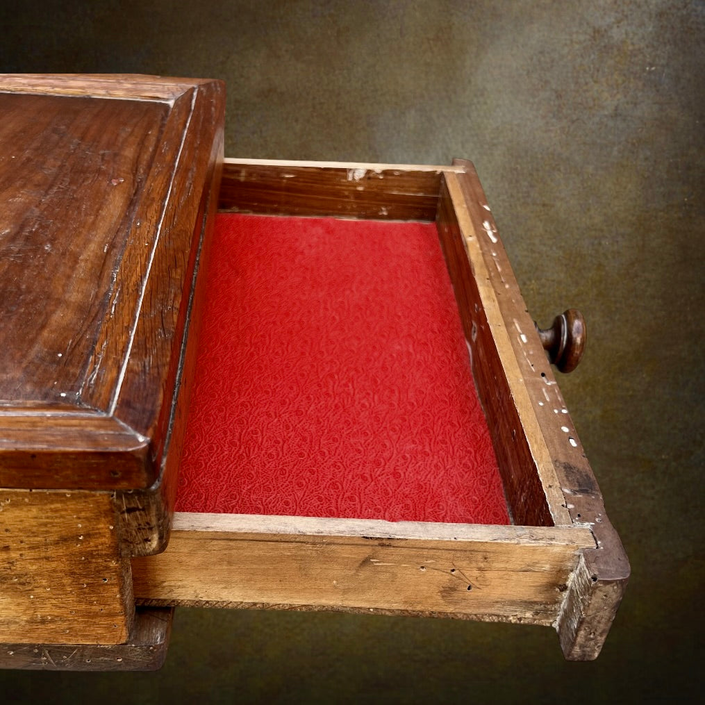 Coffret de Bureau Ancien en Bois à Tiroir Doublé Rouge - Circa 1900