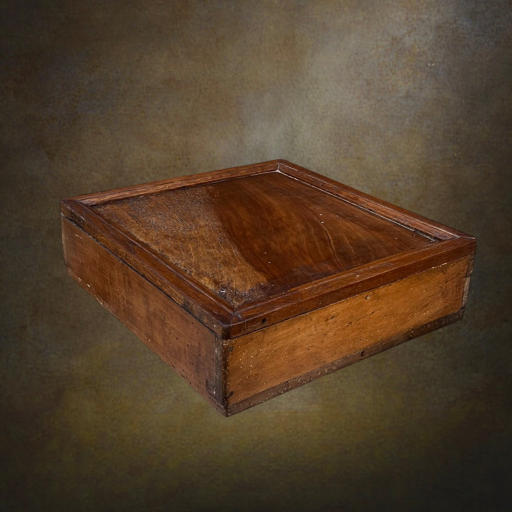 Coffret de Bureau Ancien en Bois à Tiroir Doublé Rouge - Circa 1900
