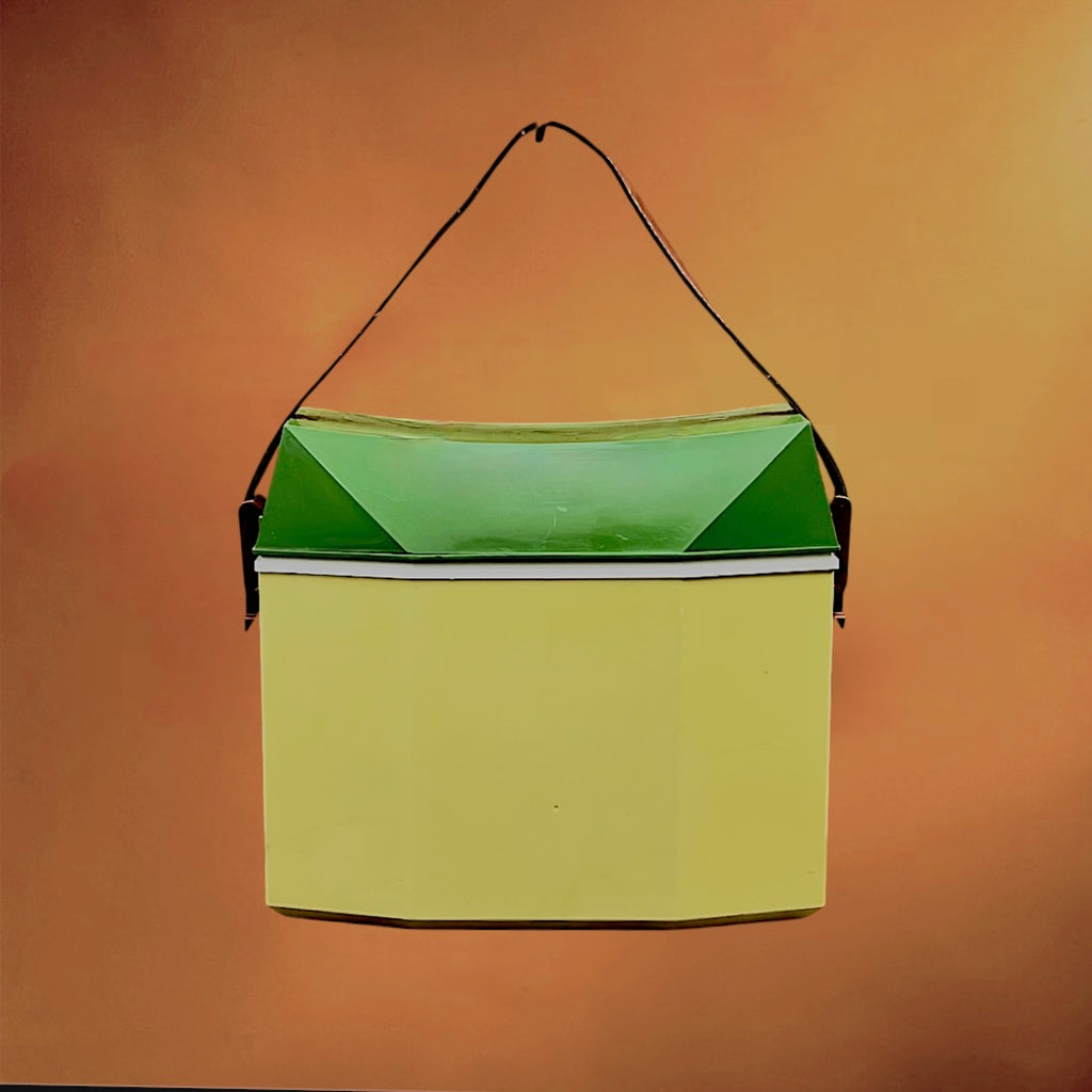Glacière de Pique-Nique Giovenzana en Plastique Jaune et Vert - Années 70