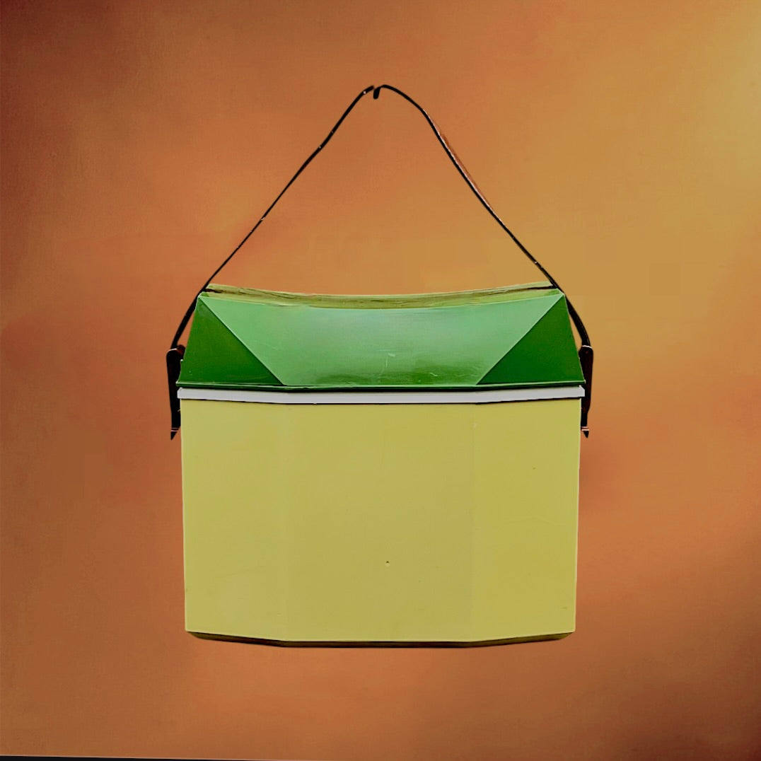Glacière de Pique-Nique Giovenzana en Plastique Jaune et Vert - Années 70