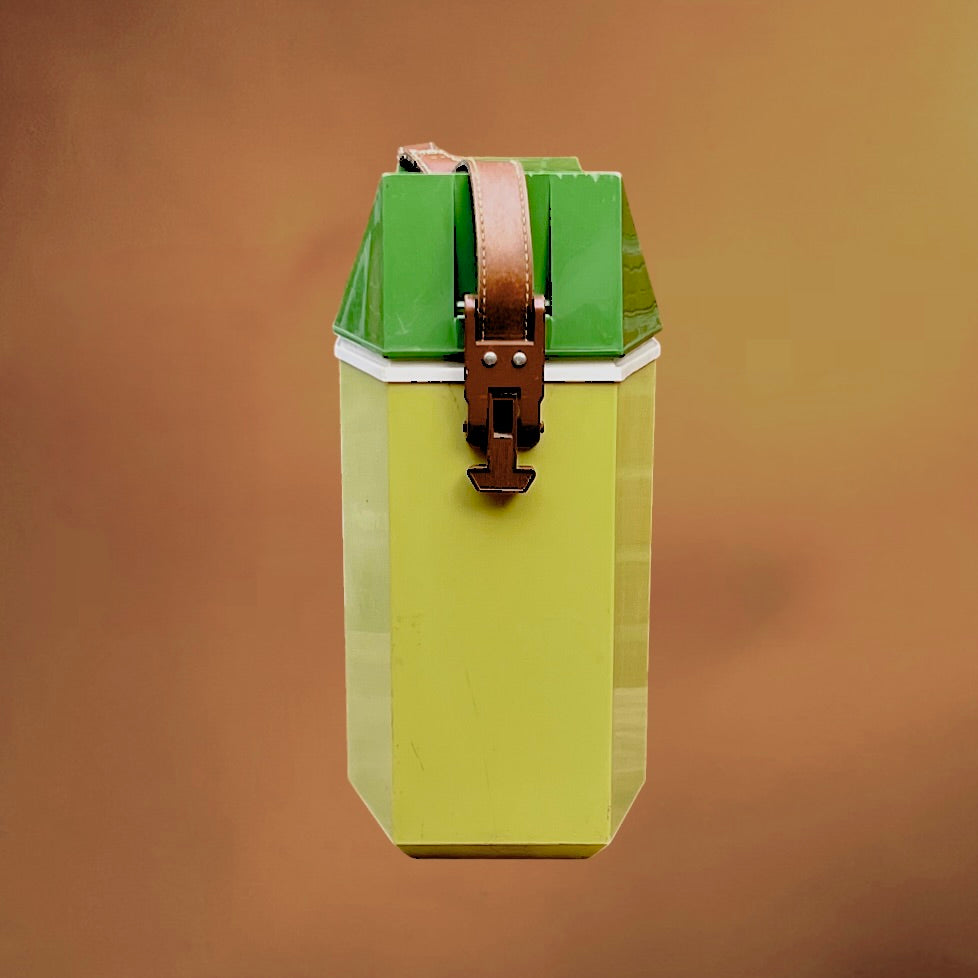 Glacière de Pique-Nique Giovenzana en Plastique Jaune et Vert - Années 70