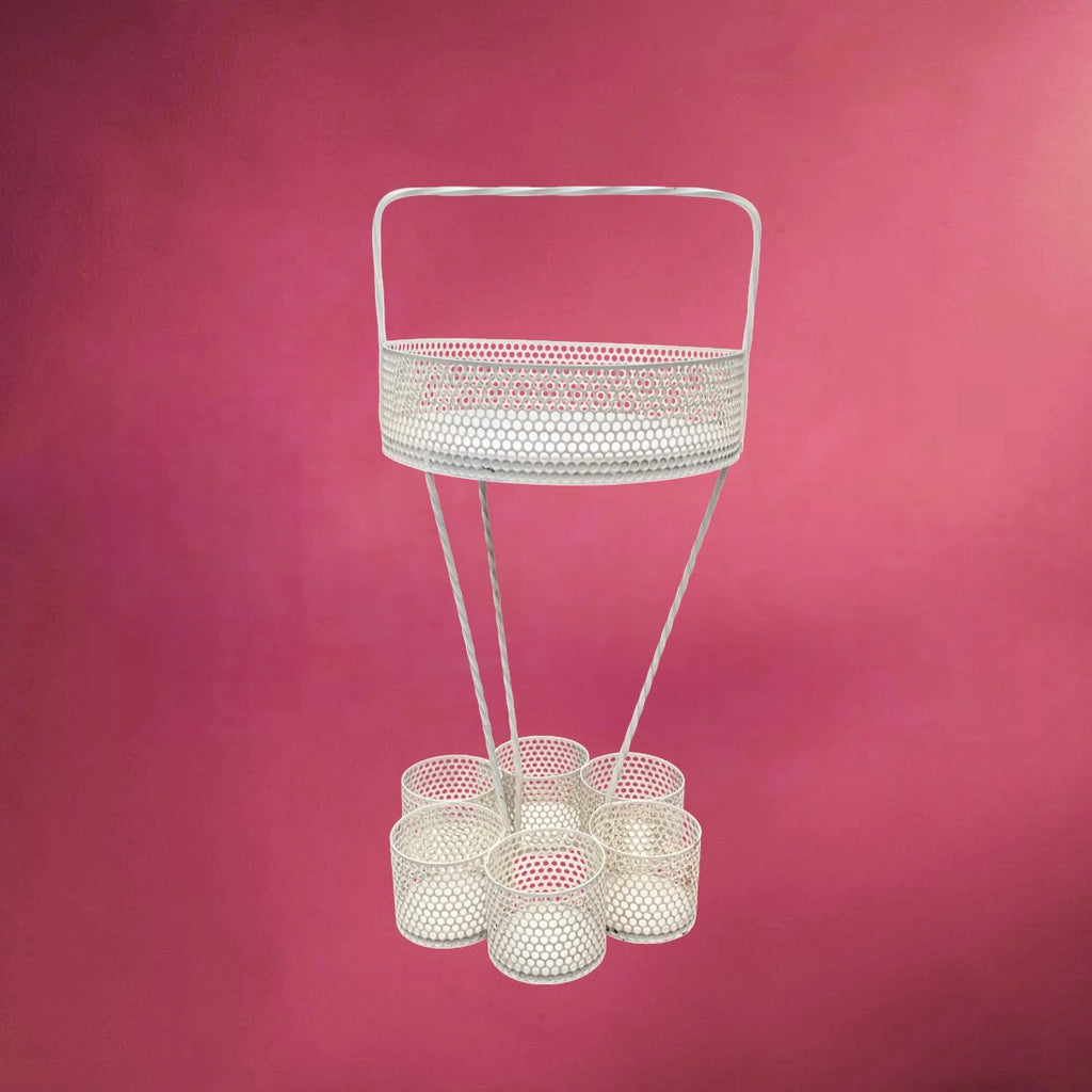 Serviteur Apéritif en Métal Perforé  Blanc – Années 1950-60