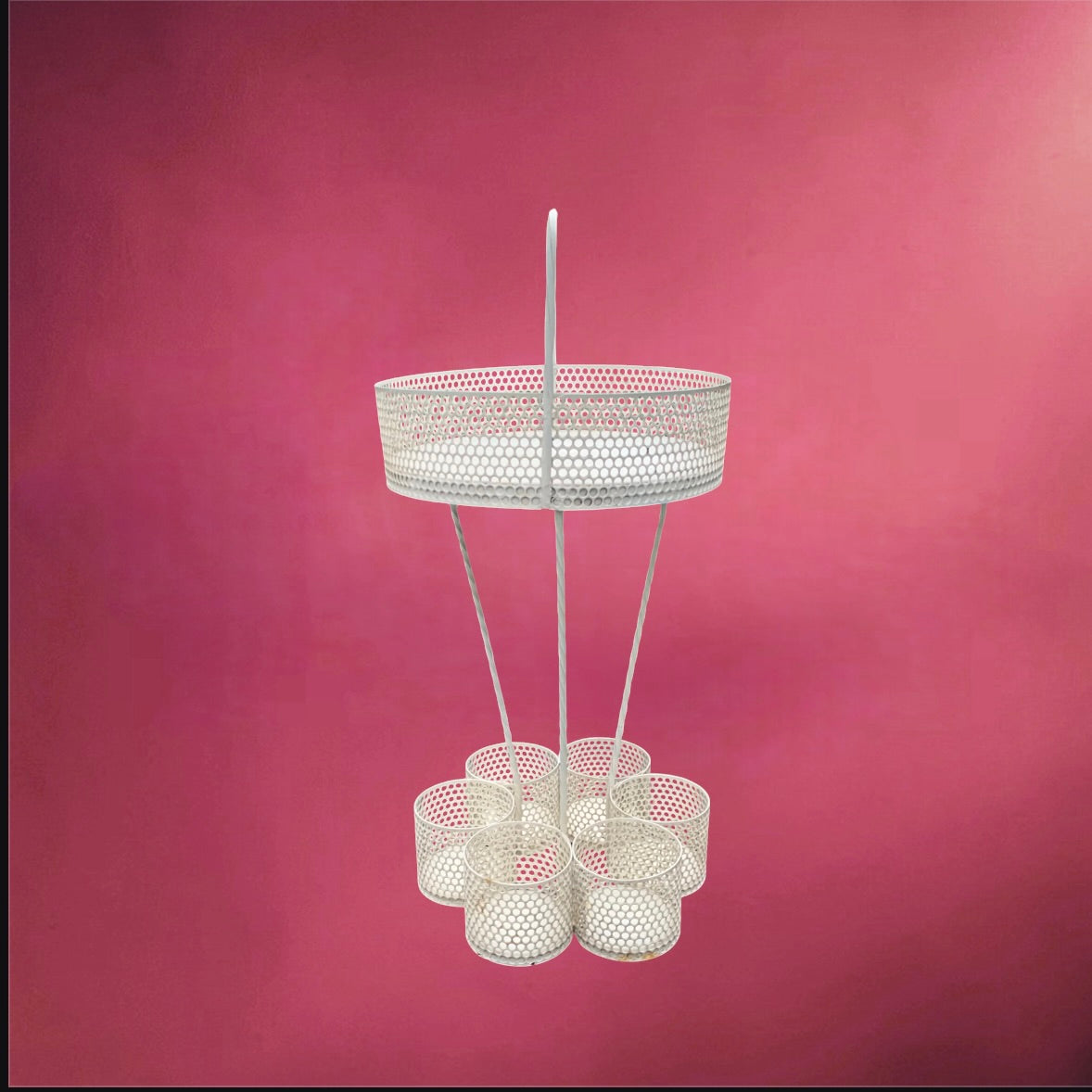 Serviteur Apéritif en Métal Perforé  Blanc – Années 1950-60