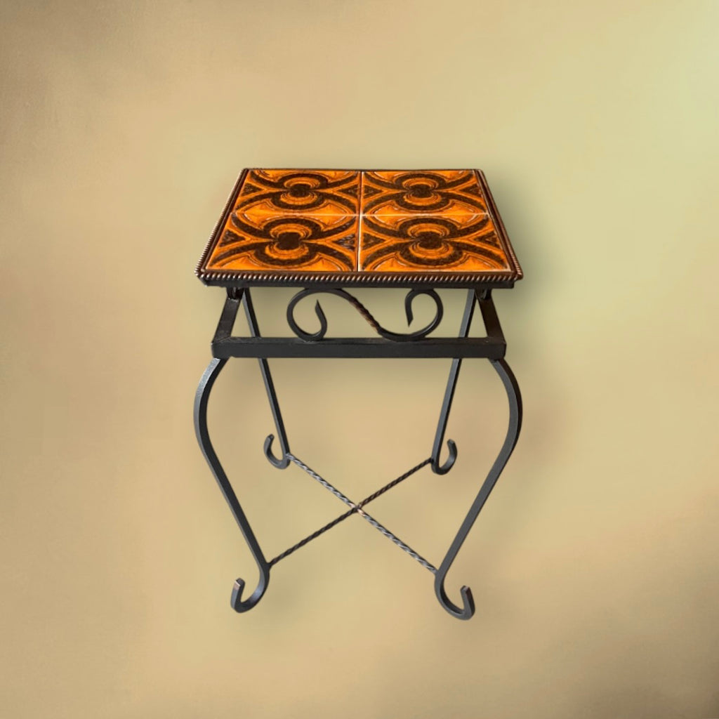 Table d’Appoint en Fer Forgé et Carreaux de Céramique Orange - Années 60-70