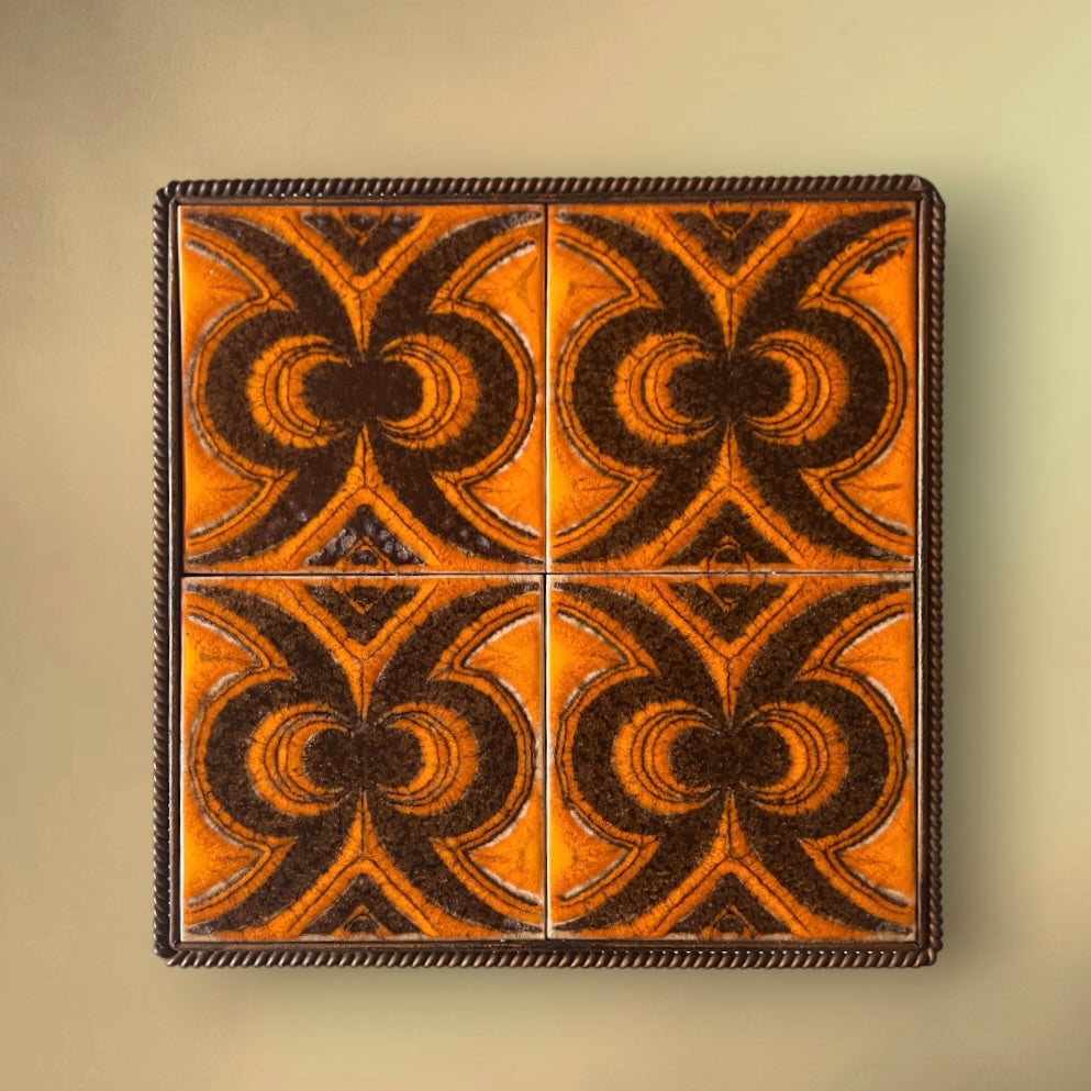 Table d’Appoint en Fer Forgé et Carreaux de Céramique Orange - Années 60-70