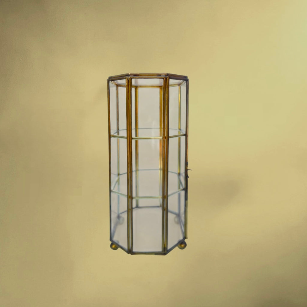 Petite vitrine de Table Octogonale en Laiton et Verre - Années 70-80