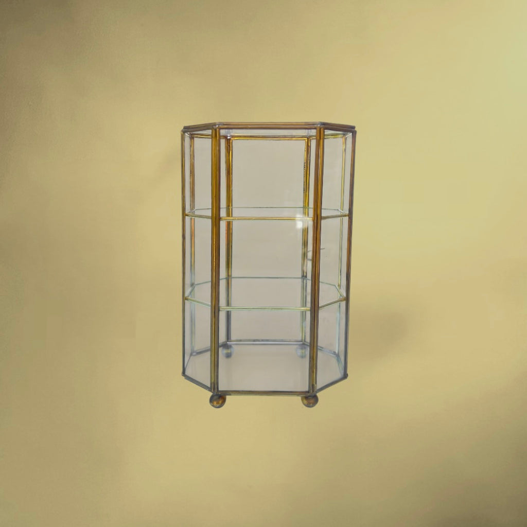 Petite vitrine de Table Octogonale en Laiton et Verre - Années 70-80