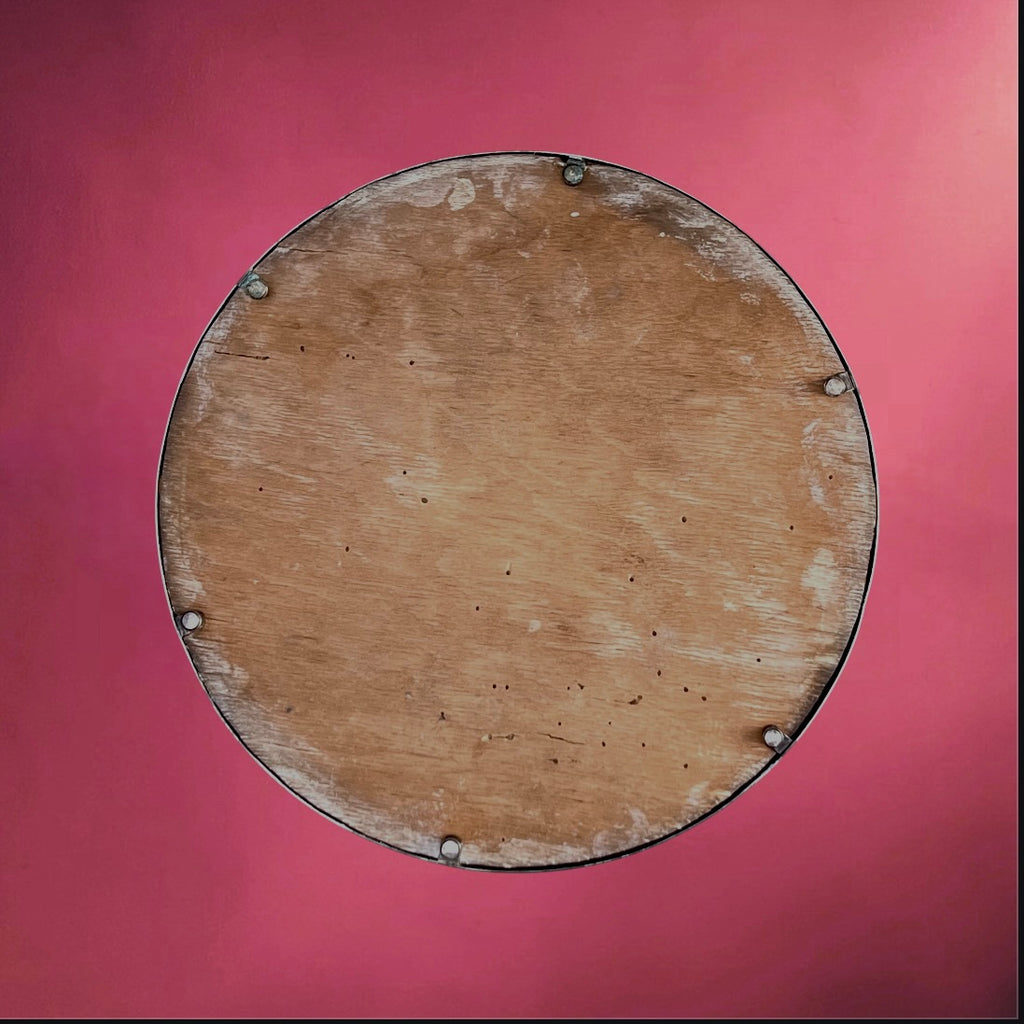Plateau Miroir Rond Art Déco en Laiton Doré et Bois – Années 1920-1940