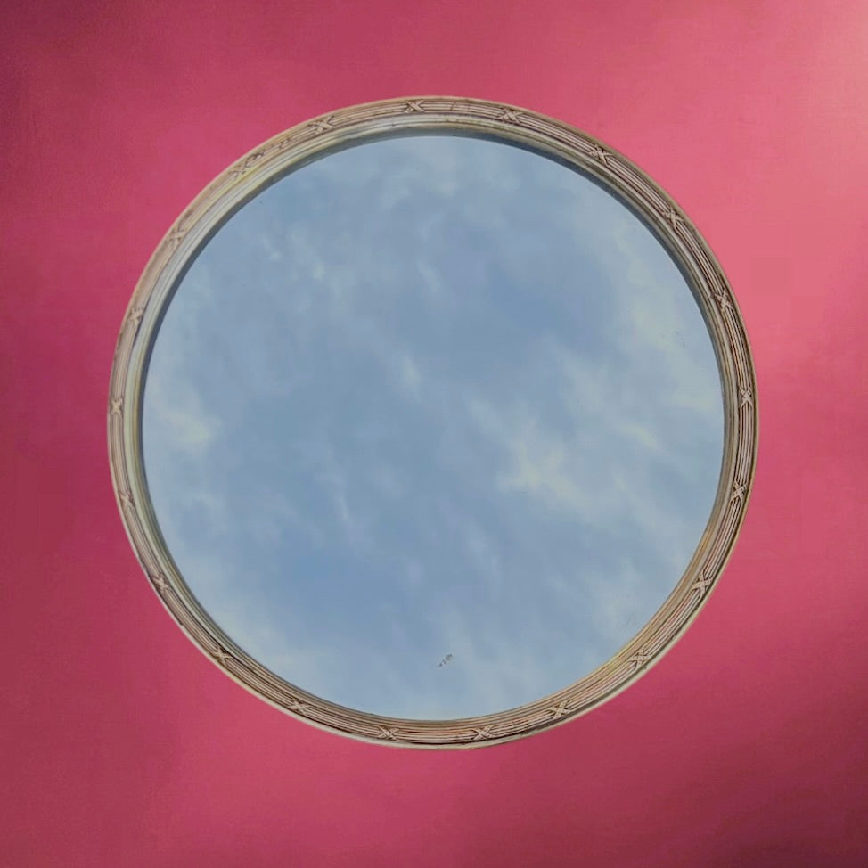 Plateau Miroir Rond Art Déco en Laiton Doré et Bois – Années 1920-1940