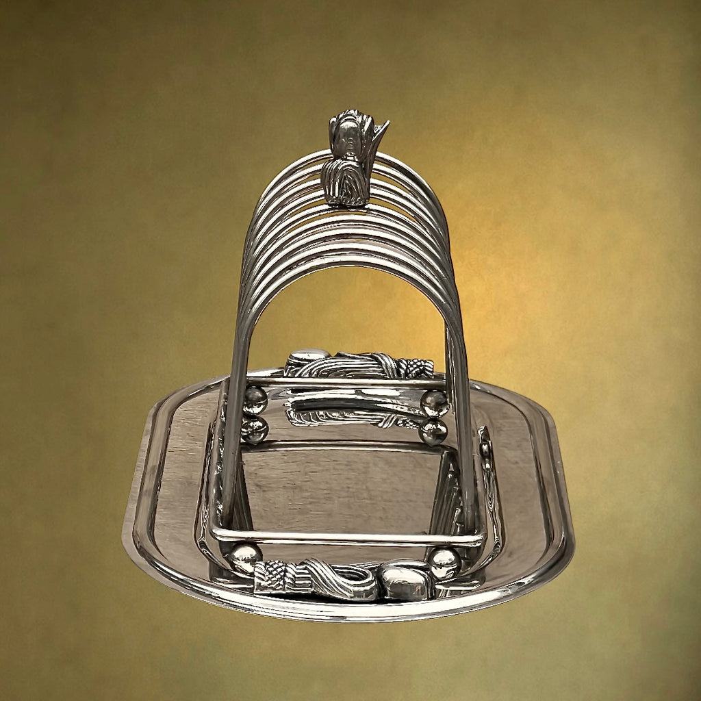 Porte-Toasts Ancien en Métal Argenté à Décor de Tulipes - Années 1950-60