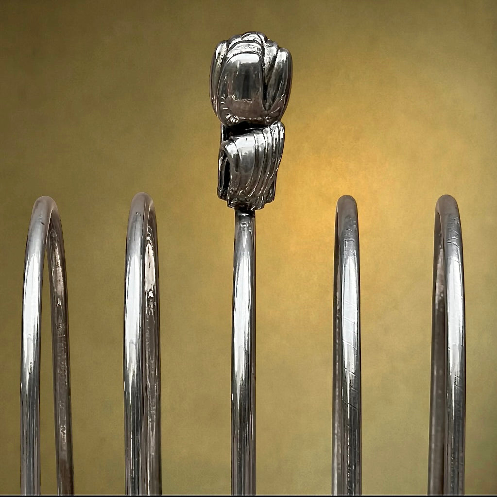 Porte-Toasts Ancien en Métal Argenté à Décor de Tulipes - Années 1950-60