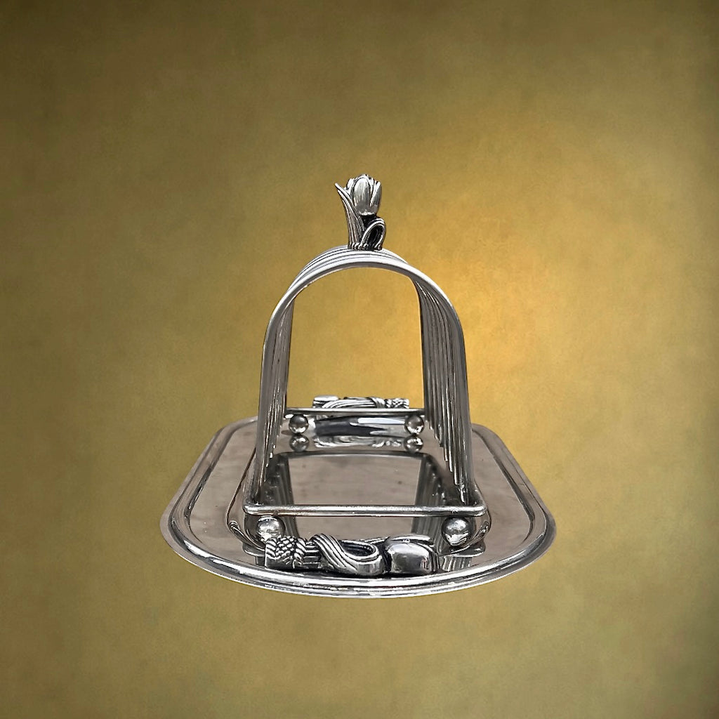 Porte-Toasts Ancien en Métal Argenté à Décor de Tulipes - Années 1950-60