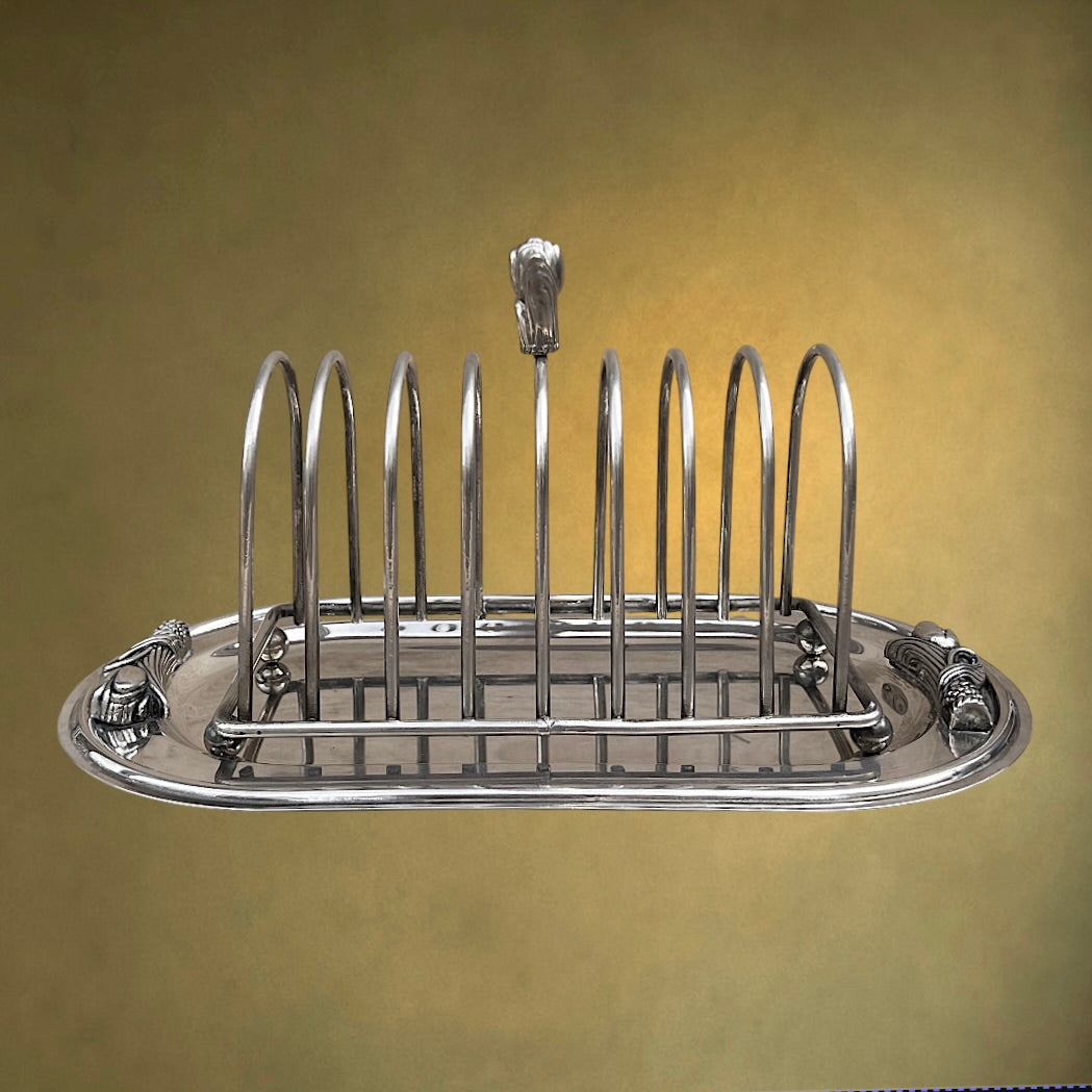 Porte-Toasts Ancien en Métal Argenté à Décor de Tulipes - Années 1950-60