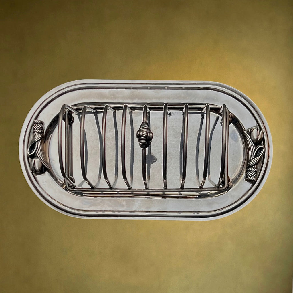 Porte-Toasts Ancien en Métal Argenté à Décor de Tulipes - Années 1950-60