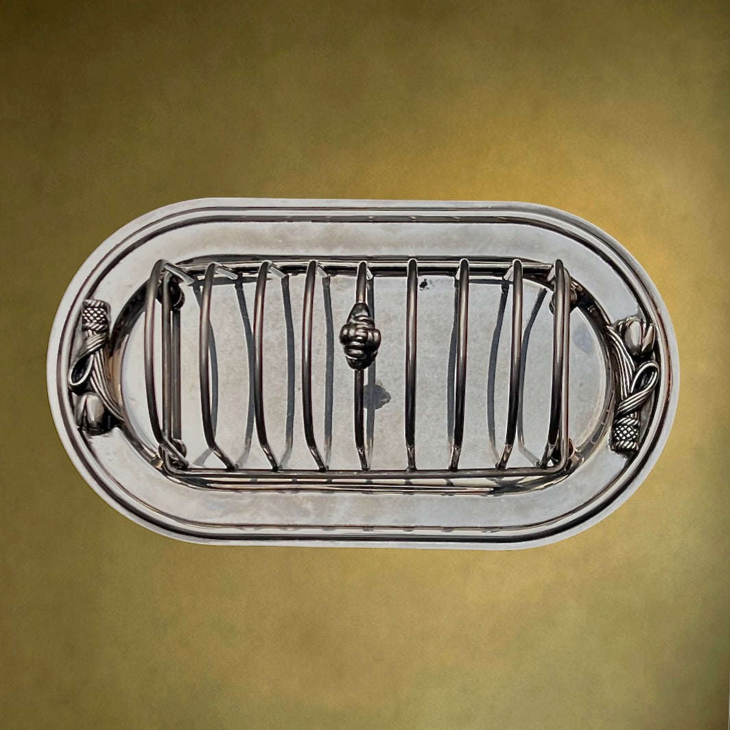 Porte-Toasts Ancien en Métal Argenté à Décor de Tulipes - Années 1950-60
