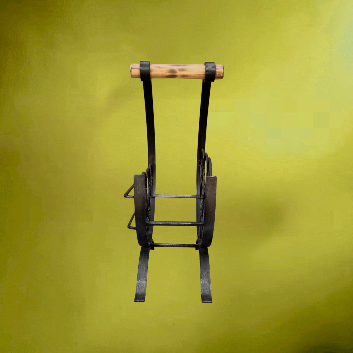 Porte-Bouteilles en Fer Forgé à Poignée en Bois pour 5 Bouteilles - Années 60-70