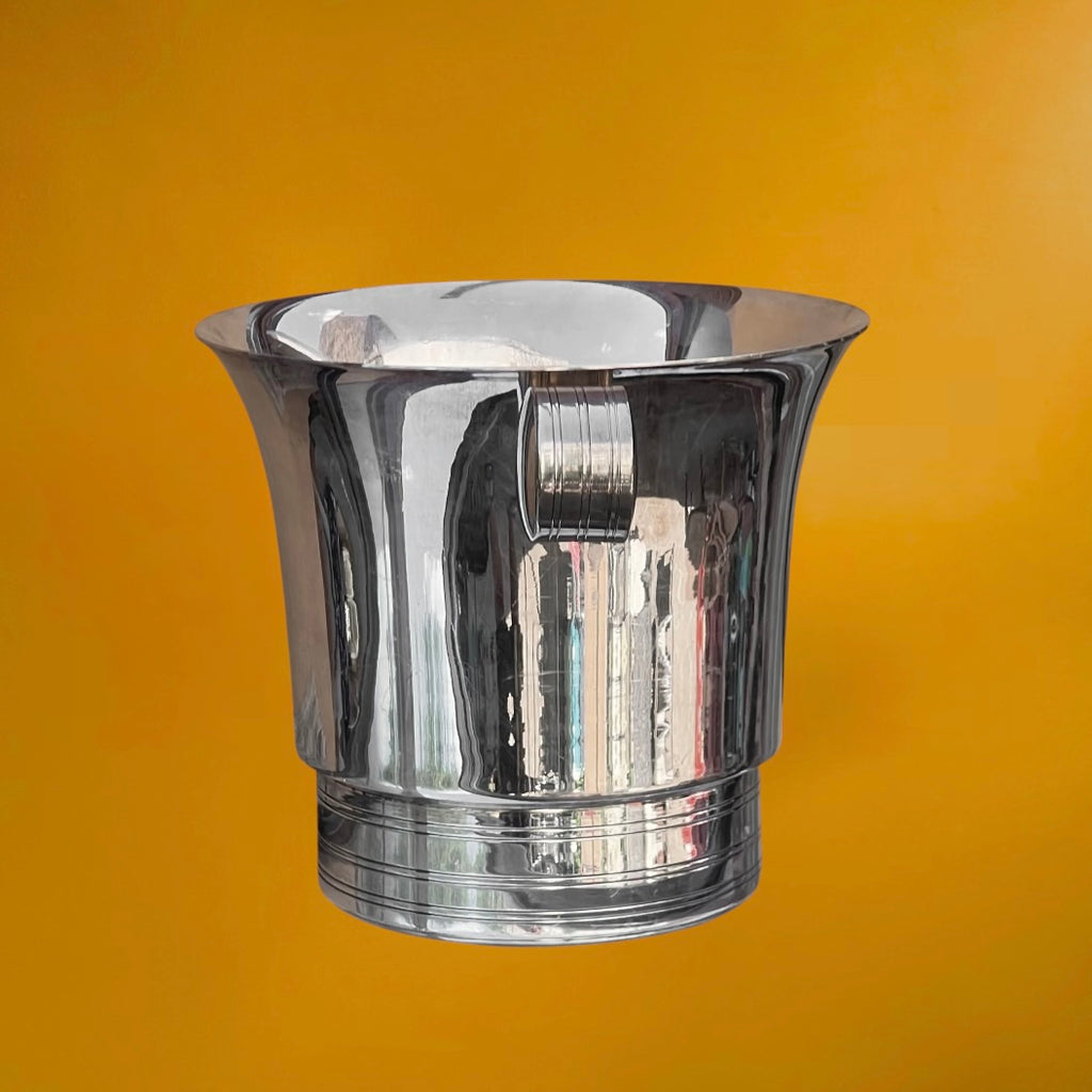 Seau à Champagne Art Déco en Métal Argenté Poinçonné 24 G - Années 30-40