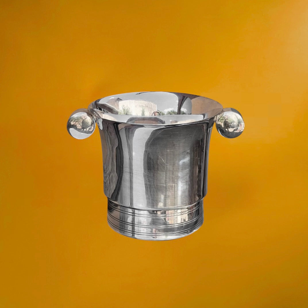 Seau à Champagne Art Déco en Métal Argenté Poinçonné 24 G - Années 30-40