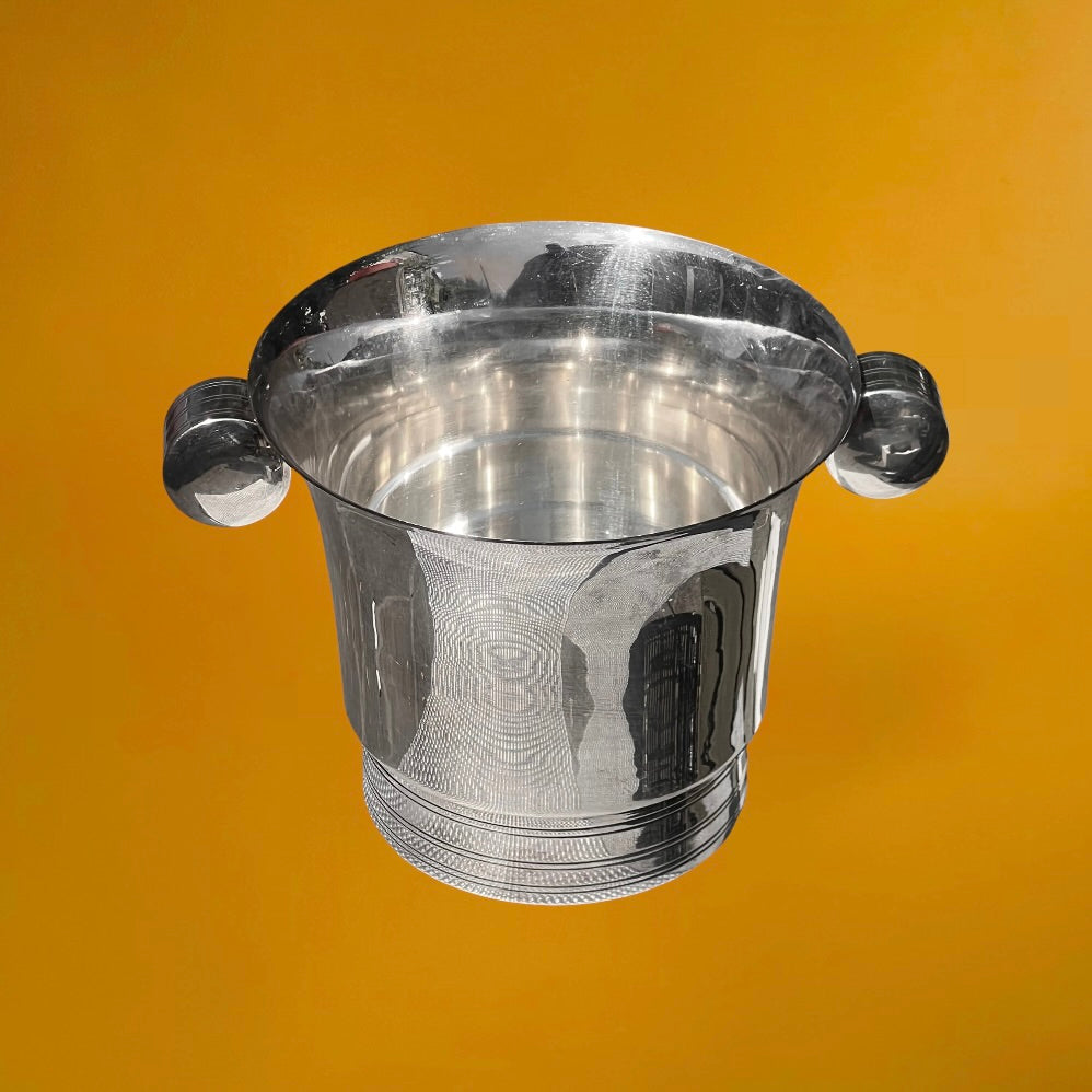 Seau à Champagne Art Déco en Métal Argenté Poinçonné 24 G - Années 30-40