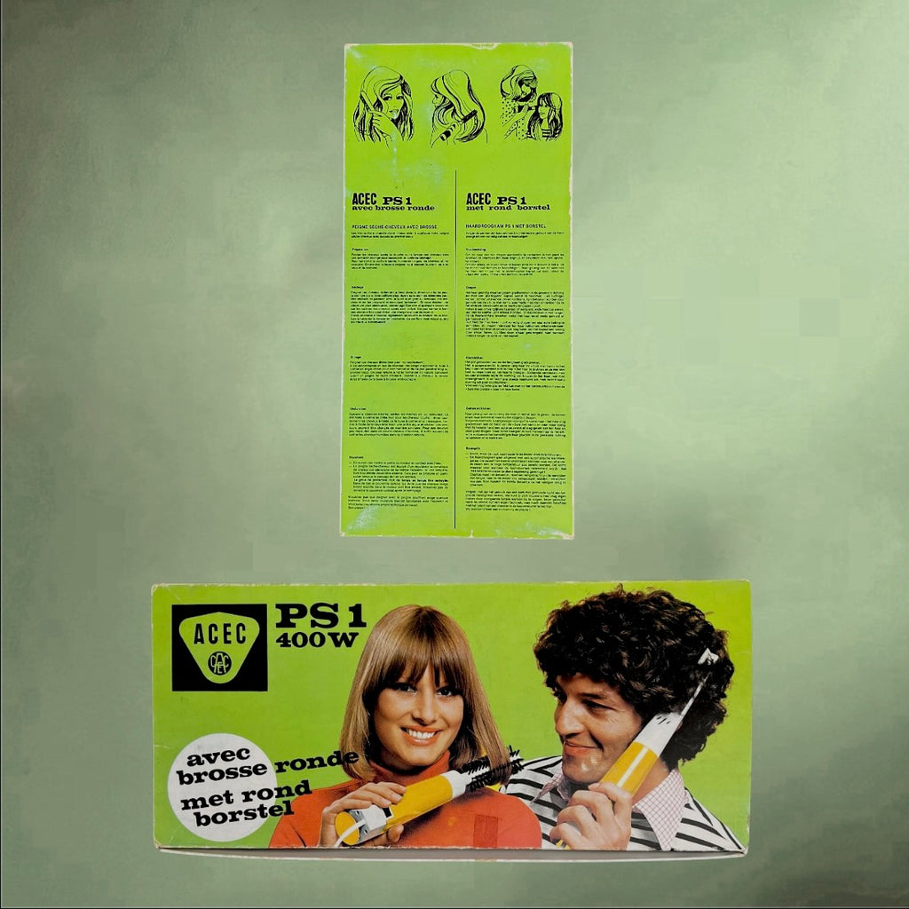 Brosse Soufflante Sèche-Cheveux ACEC PS1 400 W avec Boîte d’Origine – Années 70