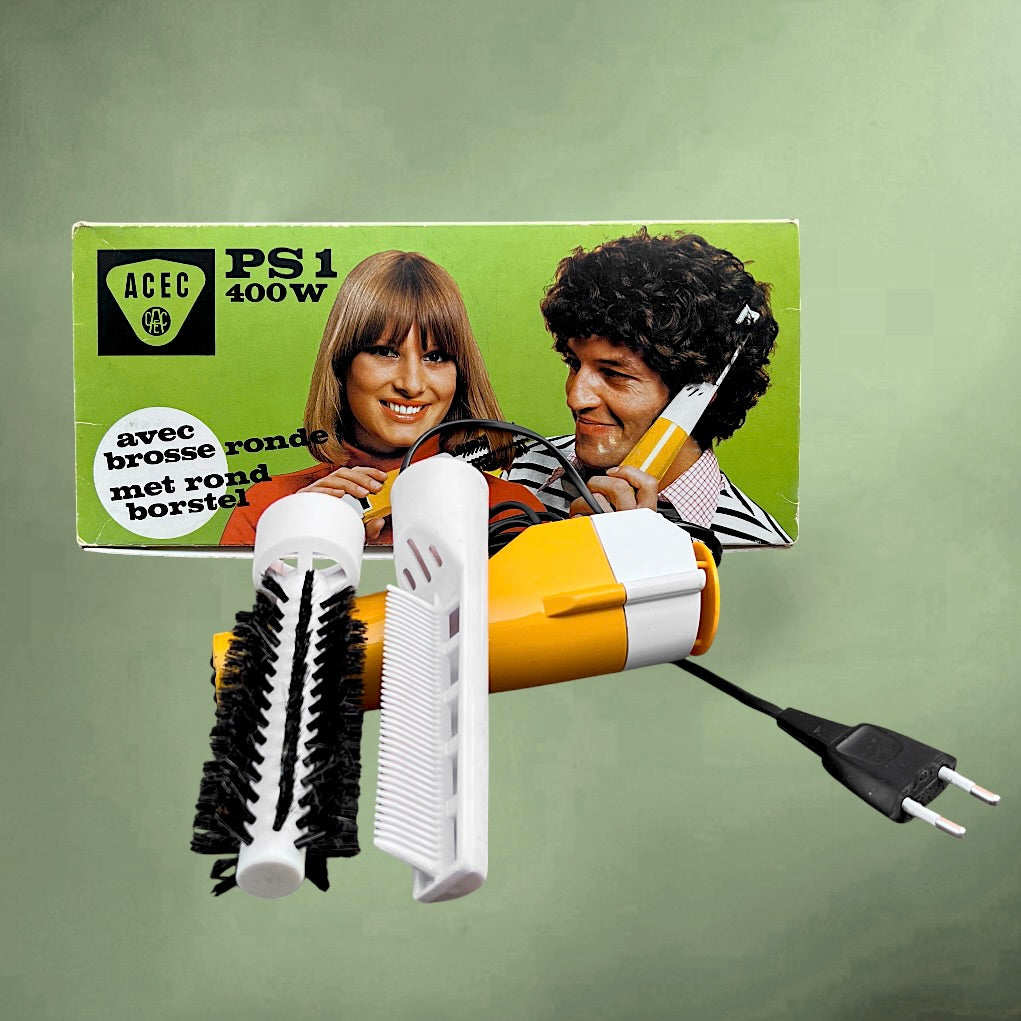 Brosse Soufflante Sèche-Cheveux ACEC PS1 400 W avec Boîte d’Origine – Années 70