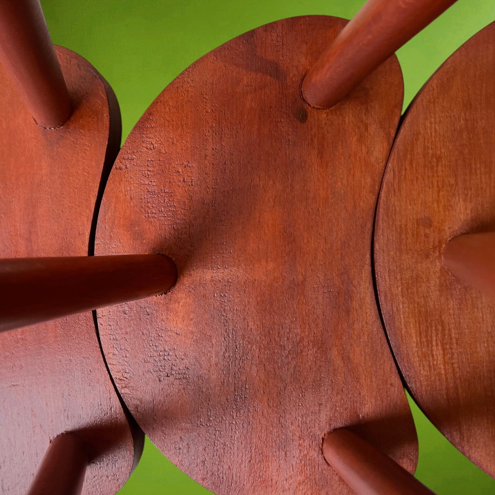 Trio de Tabourets Gigognes en Bois Lasuré Forme Haricot - Années 60-70
