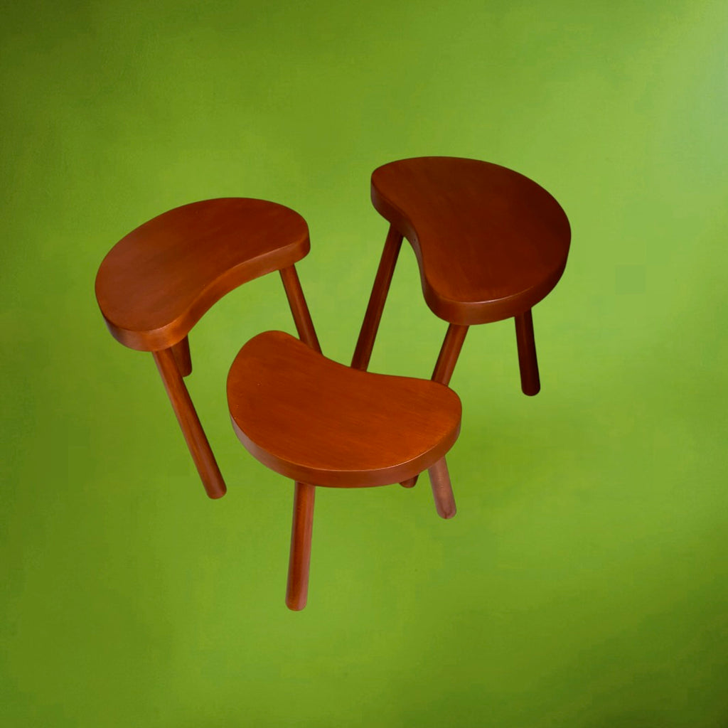 Trio de Tabourets Gigognes en Bois Lasuré Forme Haricot - Années 60-70