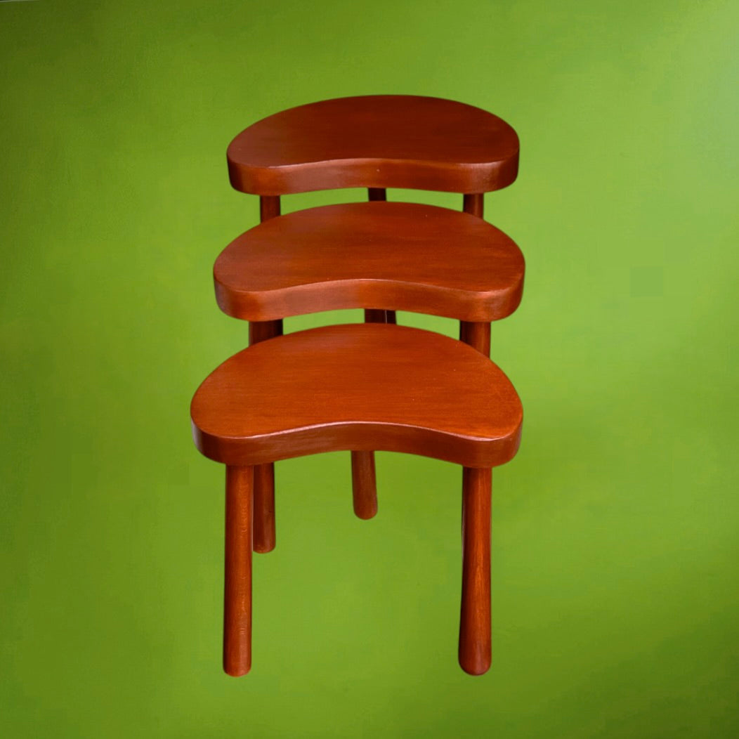 Trio de Tabourets Gigognes en Bois Lasuré Forme Haricot - Années 60-70