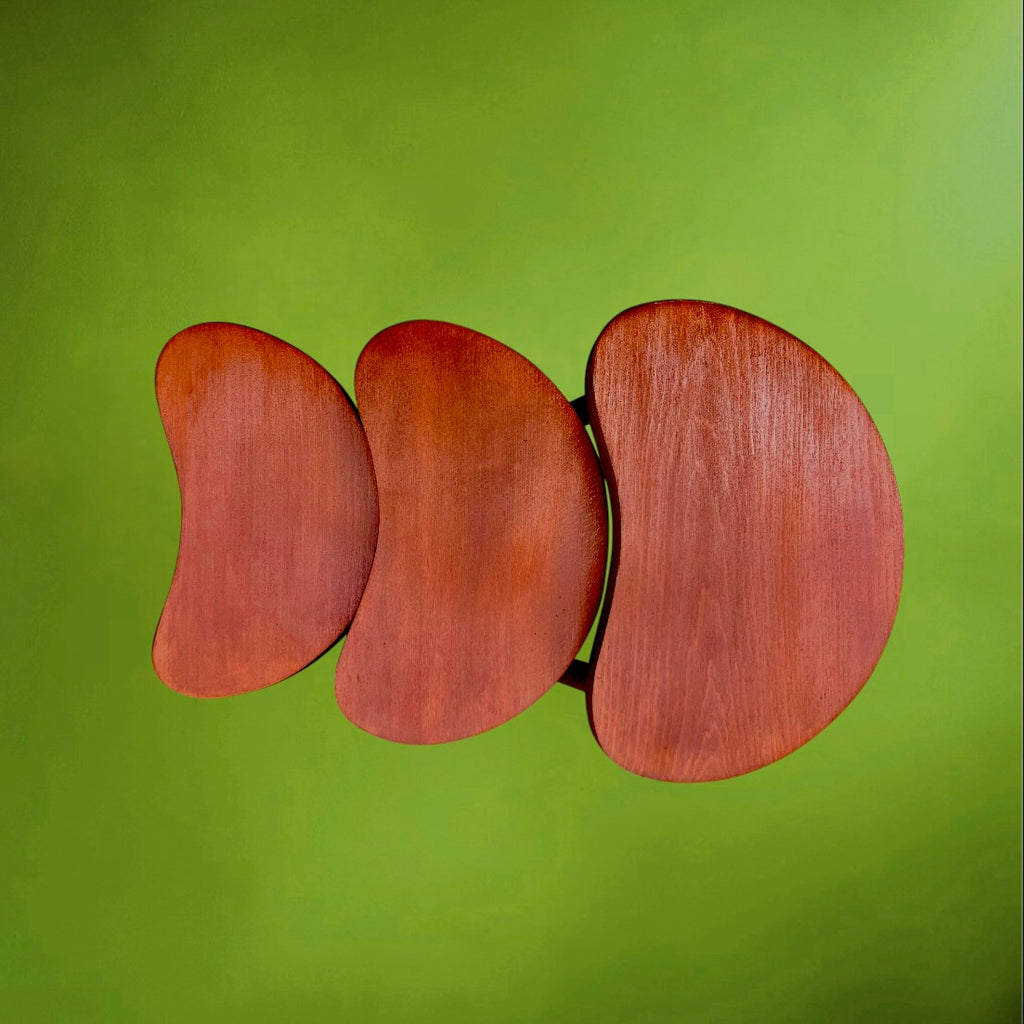 Trio de Tabourets Gigognes en Bois Lasuré Forme Haricot - Années 60-70