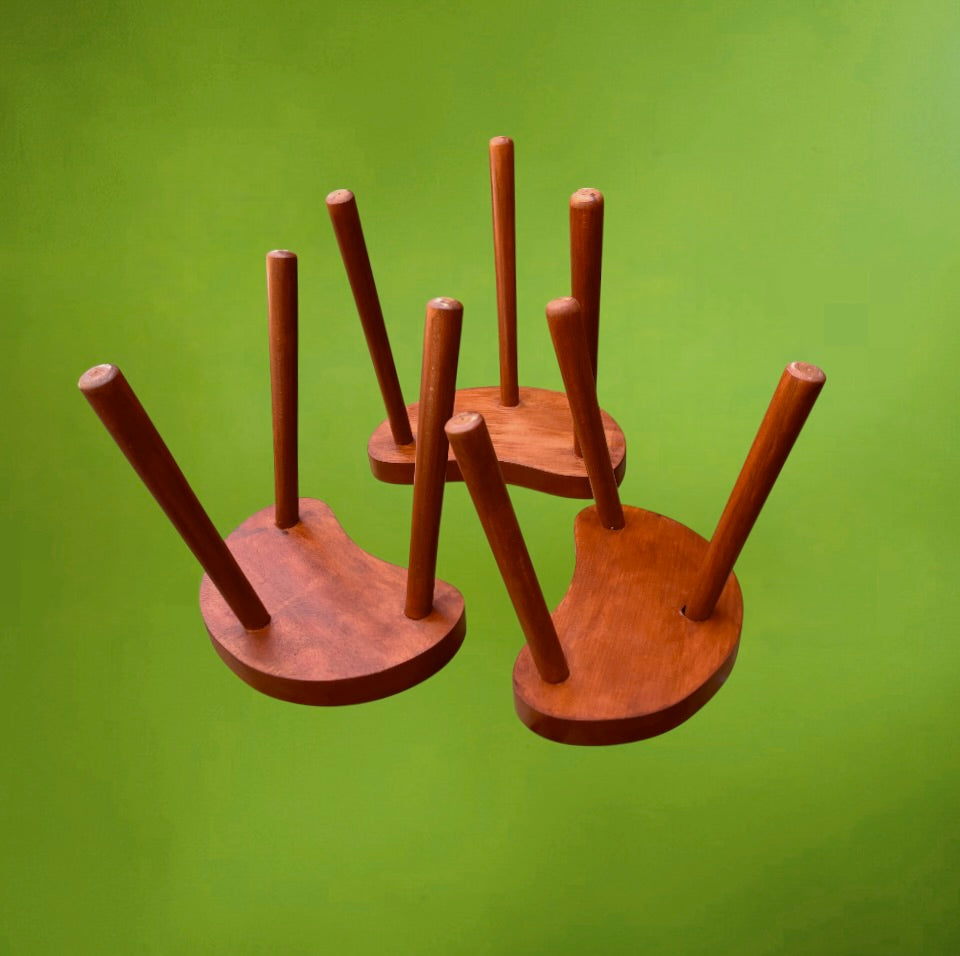 Trio de Tabourets Gigognes en Bois Lasuré Forme Haricot - Années 60-70