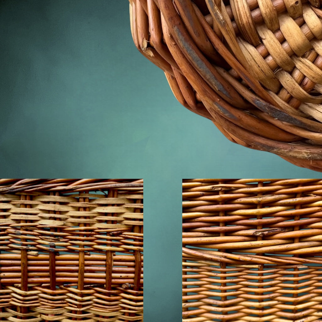 Grand Panier en Osier Tressé à Anse – Vannerie Ancienne Années 60-70