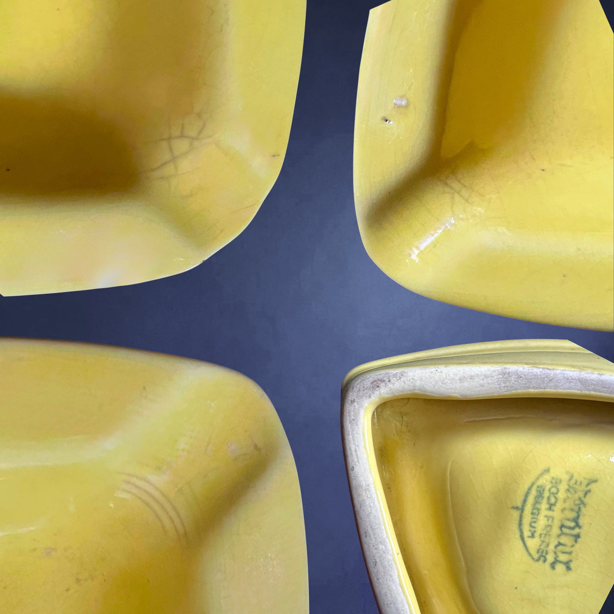 Cendrier Keralux Boch Frères en Faïence Jaune, Design Moderniste Belge – Années 50-60