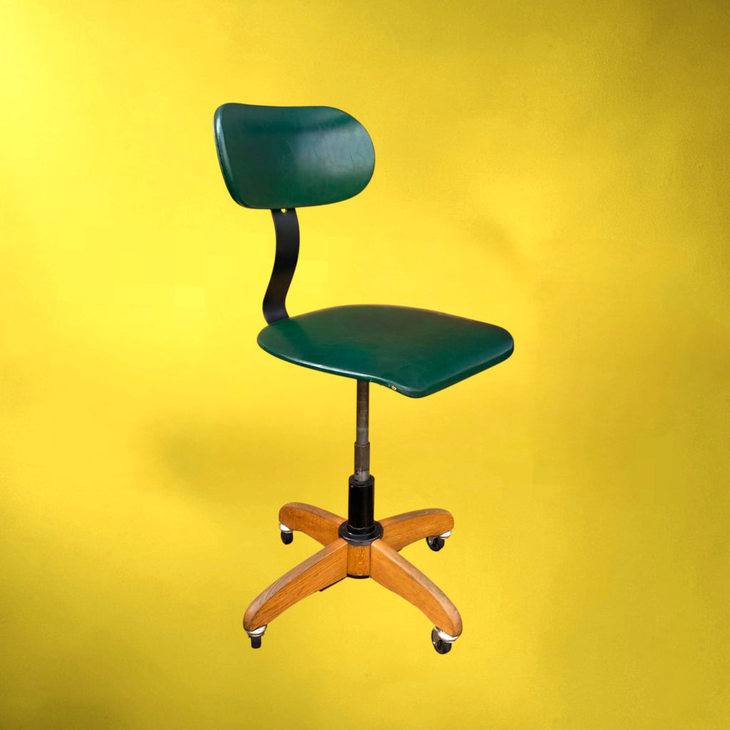 Chaise de Bureau Polster Gleich Klöber en Skaï Vert, Bois et Métal – Milieu du Siècle
