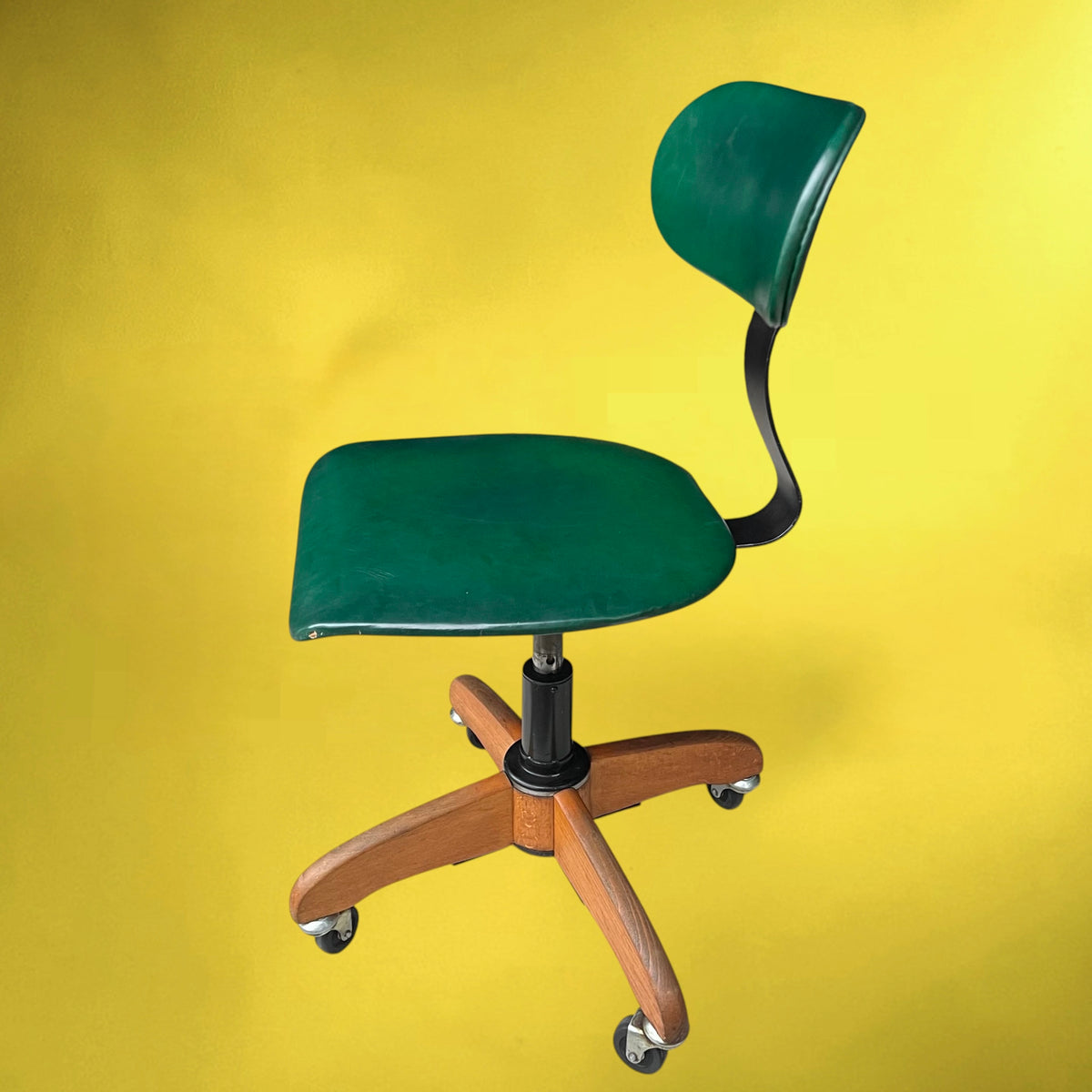 Chaise de Bureau Polster Gleich Klöber en Skaï Vert, Bois et Métal – Milieu du Siècle