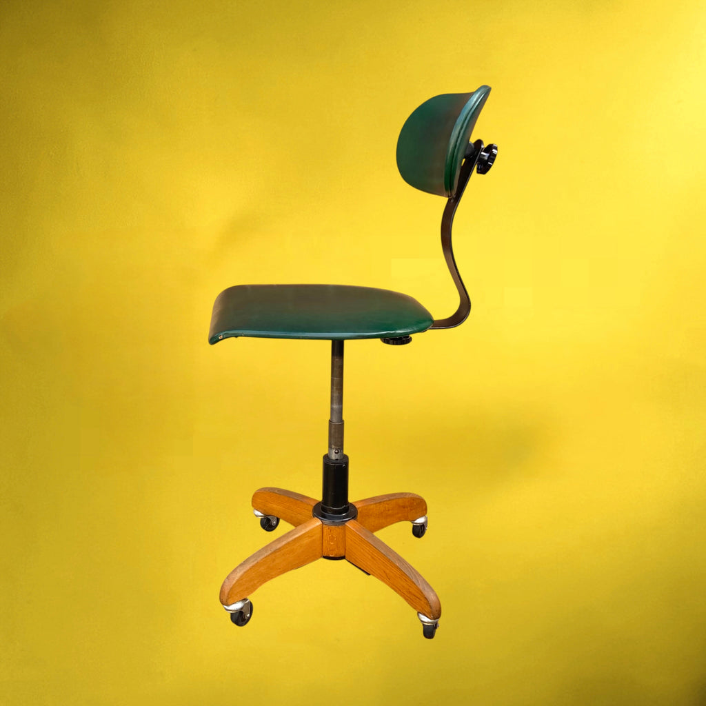 Chaise de Bureau Polster Gleich Klöber en Skaï Vert, Bois et Métal – Milieu du Siècle