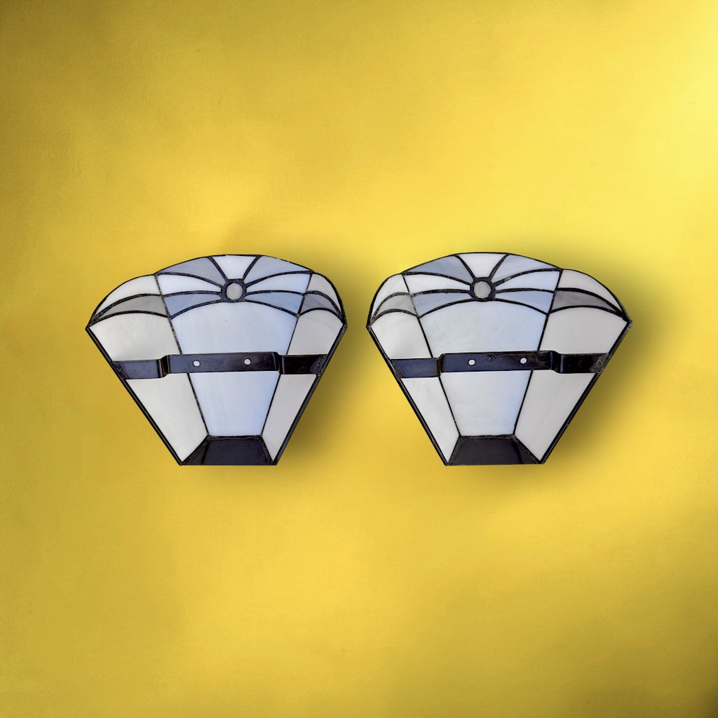 Paire d’Appliques Murales en Verre et Métal Style Tiffany - années 90