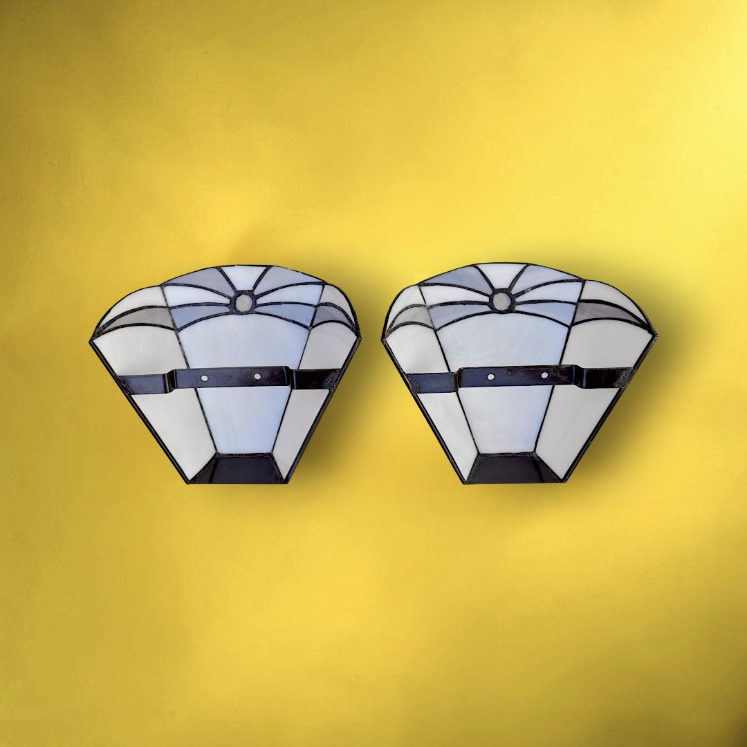 Paire d’Appliques Murales en Verre et Métal Style Tiffany - années 90