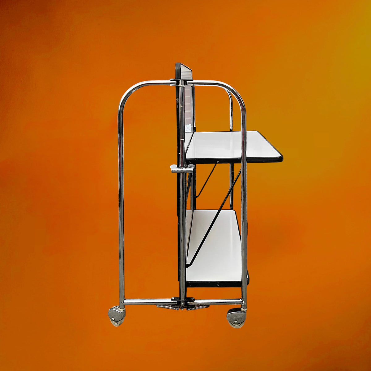 Desserte Roulante Pliante en Formica Blanc et Métal Chromé – Années 50-60