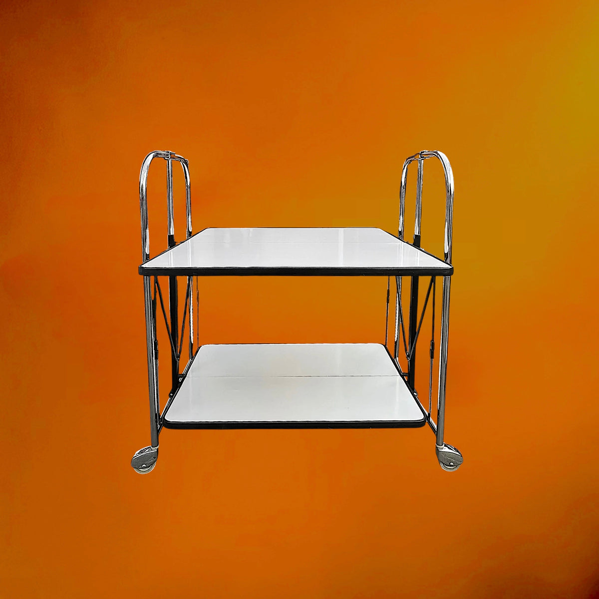 Desserte Roulante Pliante en Formica Blanc et Métal Chromé – Années 50-60