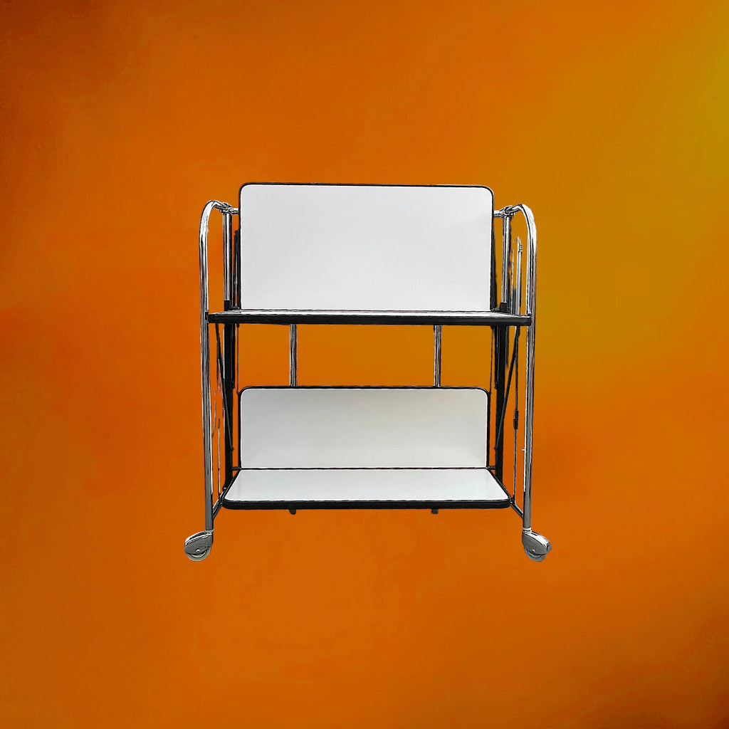 Desserte Roulante Pliante en Formica Blanc et Métal Chromé – Années 50-60