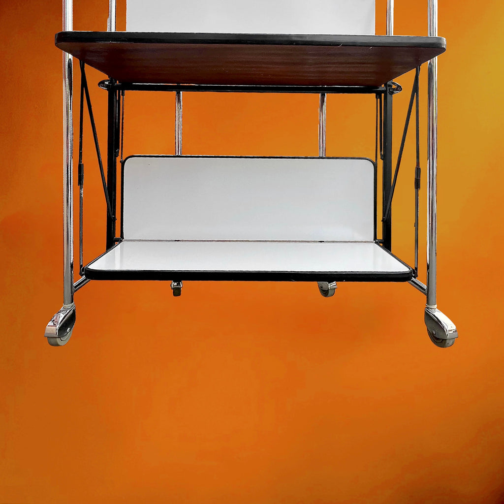 Desserte Roulante Pliante en Formica Blanc et Métal Chromé – Années 50-60