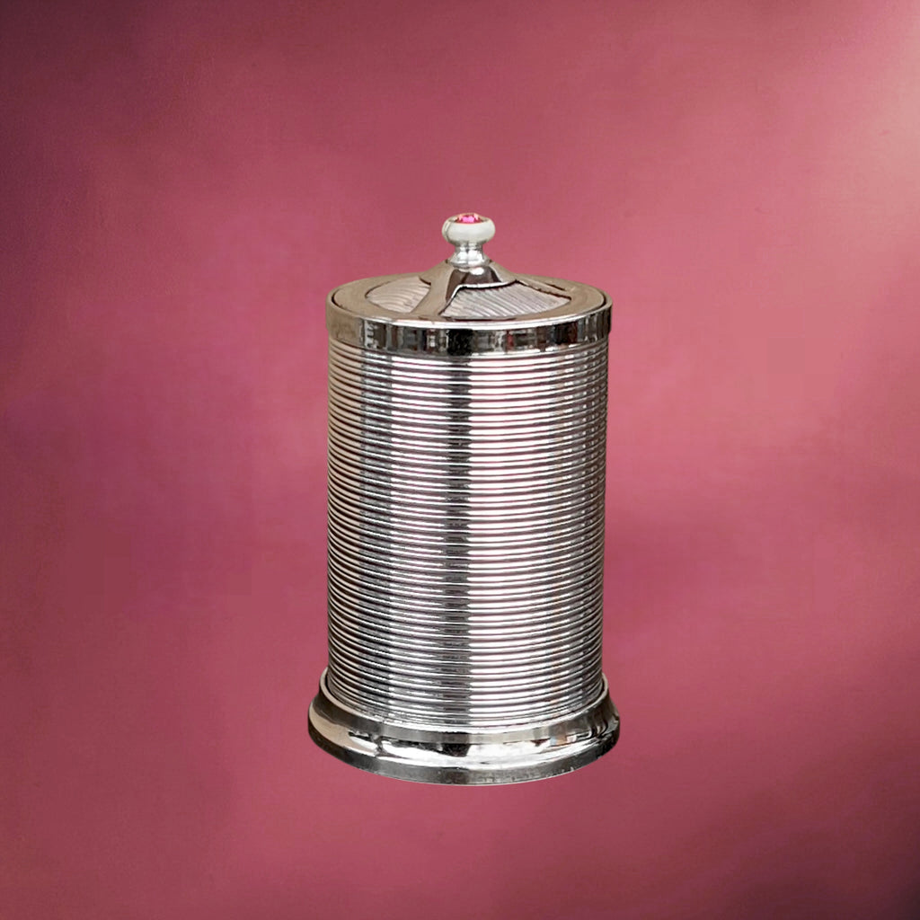 Distributeur à Cigarettes Mécanique en Métal Chromé Strié avec Strass Rose – Années 50-60